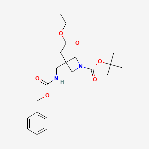 molecular formula C21H30N2O6 B1444151 tert-Butyl 3-((((benzyloxy)carbonyl)amino)methyl)-3-(2-ethoxy-2-oxoethyl)azetidine-1-carboxylate CAS No. 1404194-03-1