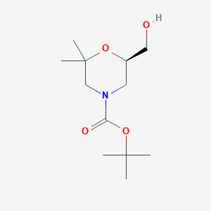 molecular formula C12H23NO4 B1444155 (R)-叔丁基 6-(羟甲基)-2,2-二甲基吗啉-4-羧酸酯 CAS No. 1416444-68-2