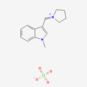 molecular formula C14H17ClN2O4 B14442810 1-(1-Methyl-1H-indol-3-yl)methylenepyrrolidinium perchlorate CAS No. 74332-90-4