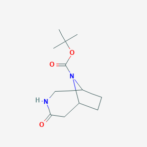 molecular formula C12H20N2O3 B1444300 叔丁基 4-氧代-3,9-二氮杂双环[4.2.1]壬烷-9-羧酸酯 CAS No. 1312456-05-5