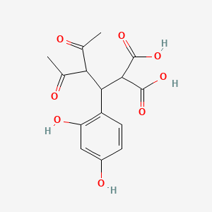 molecular formula C15H16O8 B14443030 [2-Acetyl-1-(2,4-dihydroxyphenyl)-3-oxobutyl]propanedioic acid CAS No. 79339-09-6