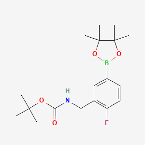 molecular formula C18H27BFNO4 B1444434 tert-butyl N-{[2-fluoro-5-(tetramethyl-1,3,2-dioxaborolan-2-yl)phenyl]methyl}carbamate CAS No. 1035391-48-0