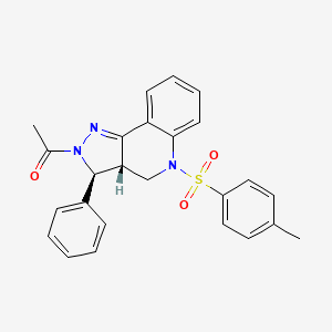 molecular formula C25H23N3O3S B14444726 cis-2-Acetyl-3-phenyl-5-tosyl-3,3a,4,5-tetrahydropyrazolo(4,3-c)quinoline CAS No. 76298-68-5