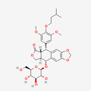 molecular formula C32H40O13 B14445162 (5R,5aR,8aR,9R)-9-[3,5-dimethoxy-4-(3-methylbutoxy)phenyl]-5-[(2R,3R,4S,5S,6R)-3,4,5-trihydroxy-6-(hydroxymethyl)oxan-2-yl]oxy-5a,6,8a,9-tetrahydro-5H-[2]benzofuro[5,6-f][1,3]benzodioxol-8-one CAS No. 73839-74-4