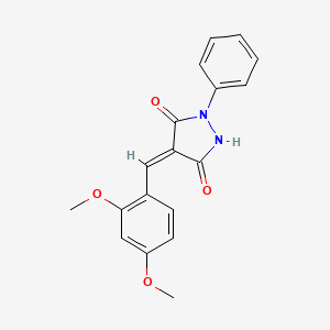 molecular formula C18H16N2O4 B14445165 4-(2,4-Dimethoxybenzylidene)-1-phenylpyrazolidine-3,5-dione 