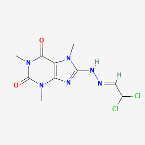 molecular formula C10H12Cl2N6O2 B14445237 Acetaldehyde, dichloro-, (1,3,7-trimethyl-8-xanthinyl)hydrazone CAS No. 73664-29-6