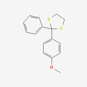 molecular formula C16H16OS2 B14445384 1,3-Dithiolane, 2-(4-methoxyphenyl)-2-phenyl- CAS No. 76312-49-7