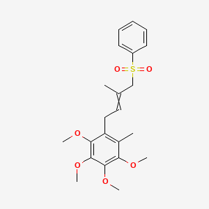 molecular formula C22H28O6S B14445811 1-[4-(Benzenesulfonyl)-3-methylbut-2-en-1-yl]-2,3,4,5-tetramethoxy-6-methylbenzene CAS No. 73875-21-5