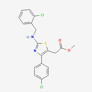 molecular formula C19H16Cl2N2O2S B14446586 5-Thiazoleacetic acid, 2-(o-chlorobenzylamino)-4-(p-chlorophenyl)-, methyl ester CAS No. 74257-07-1