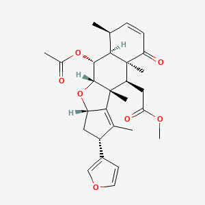 molecular formula C28H34O7 B14446698 methyl 2-[(1S,2R,3S,4S,8S,9S,10R,13R,15S)-2-acetyloxy-13-(furan-3-yl)-4,8,10,12-tetramethyl-7-oxo-16-oxatetracyclo[8.6.0.03,8.011,15]hexadeca-5,11-dien-9-yl]acetate CAS No. 78916-54-8