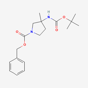 molecular formula C18H26N2O4 B1444838 Benzyl 3-((tert-butoxycarbonyl)amino)-3-methylpyrrolidine-1-carboxylate CAS No. 927389-50-2