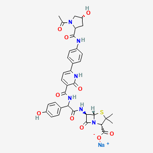 sodium;(2S,5S,6R)-6-[[2-[[6-[4-[[(4R)-1-acetyl-4-hydroxypyrrolidine-2-carbonyl]amino]phenyl]-2-oxo-1H-pyridine-3-carbonyl]amino]-2-(4-hydroxyphenyl)acetyl]amino]-3,3-dimethyl-7-oxo-4-thia-1-azabicyclo[3.2.0]heptane-2-carboxylate