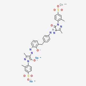 molecular formula C35H28CuN8O9S2.2Na<br>C35H28CuN8Na2O9S2 B14449823 Cuprate(2-), (4-(4,5-dihydro-4-((4-((3-((4,5-dihydro-3-methyl-1-(2-methyl-4-sulfophenyl)-5-(oxo-kappaO)-1H-pyrazol-4-yl)azo-kappaN1)-2-hydroxyphenyl)methyl)phenyl)azo)-3-methyl-5-oxo-1H-pyrazol-1-yl)-3-methylbenzenesulfonato(4-))-, disodium CAS No. 73324-03-5