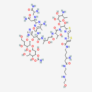 molecular formula C66H105N21O28S2 B14450233 [2-[2-[2-[[6-amino-2-[3-amino-1-[(2,3-diamino-3-oxopropyl)amino]-3-oxopropyl]-5-methylpyrimidine-4-carbonyl]amino]-3-[[5-[[1-[[1-(5-amino-3,4-dihydroxy-6-methyloxan-2-yl)oxy-2-[4-[4-[[4-amino-6-[3-(2-hydroxyethylamino)propylamino]-6-oxohexyl]carbamoyl]-1,3-thiazol-2-yl]-1,3-thiazol-2-yl]-2-hydroxyethyl]amino]-3-hydroxy-1-oxobutan-2-yl]amino]-3-hydroxy-5-oxopentan-2-yl]amino]-1-(1H-imidazol-5-yl)-3-oxopropoxy]-4,5-dihydroxy-6-(hydroxymethyl)oxan-3-yl]oxy-3,5-dihydroxy-6-(hydroxymethyl)oxan-4-yl] carbamate CAS No. 77368-64-0