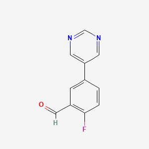 molecular formula C11H7FN2O B1445073 2-Fluoro-5-(pyrimidin-5-yl)benzaldehyde CAS No. 1249653-63-1