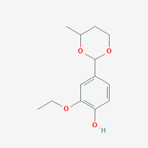 molecular formula C13H18O4 B14452019 2-Ethoxy-4-(4-methyl-1,3-dioxan-2-yl)phenol CAS No. 77164-58-0