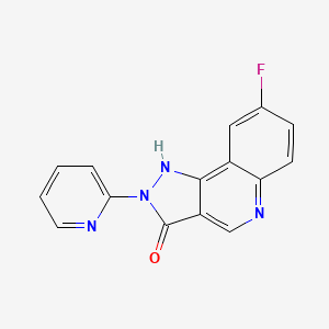 molecular formula C15H9FN4O B14452256 8-Fluoro-2-(pyridin-2-yl)-1,2-dihydro-3H-pyrazolo[4,3-c]quinolin-3-one CAS No. 77779-48-7