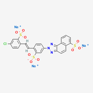 molecular formula C24H13ClN3Na3O9S3 B14452949 2,2'-Stilbenedisulfonic acid, 4-chloro-4'-(6-sulfo-2H-naphtho(1,2-d)triazol-2-yl)-, trisodium salt CAS No. 73926-94-0