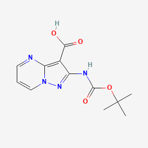 molecular formula C12H14N4O4 B1445316 2-((tert-Butoxycarbonyl)amino)pyrazolo[1,5-a]pyrimidine-3-carboxylic acid CAS No. 1383056-73-2