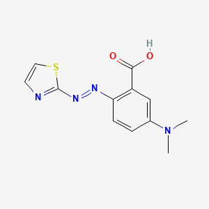 molecular formula C12H12N4O2S B14454392 5-(Dimethylamino)-2-[(E)-(1,3-thiazol-2-yl)diazenyl]benzoic acid CAS No. 72975-07-6