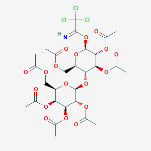 molecular formula C28H36Cl3NO18 B1445479 2,3,6-Tri-O-acetyl-4-O-(2,3,4,6-tetra-O-acetyl-beta-D-galactopyranosyl)-1-O-(2,2,2-trichloroethanimidoyl)-beta-D-glucopyranose CAS No. 1142022-76-1