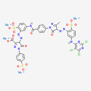 1H-Pyrazole-3-carboxylic acid, 5-hydroxy-4-((5-((4-(5-hydroxy-3-methyl-4-((2-sulfo-5-((2,5,6-trichloro-4-pyrimidinyl)amino)phenyl)azo)-1H-pyrazol-1-yl)benzoyl)amino)-2-sulfophenyl)azo)-1-(4-sulfophenyl)-, tetrasodium salt