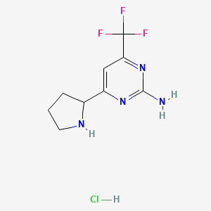 molecular formula C9H12ClF3N4 B1445560 4-(吡咯烷-2-基)-6-(三氟甲基)嘧啶-2-胺盐酸盐 CAS No. 1361114-69-3