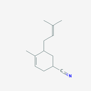 molecular formula C13H19N B14455794 3-Cyclohexene-1-carbonitrile, 4-methyl-5-(3-methyl-2-butenyl)- CAS No. 72928-01-9