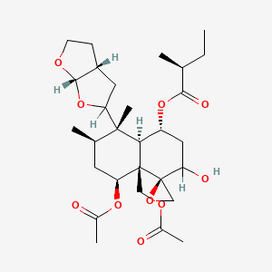 Butanoic acid, 2-methyl-, (1R,2S,4R,4aR,5S,6R,8S,8aR)-8-(acetyloxy)-8a-((acetyloxy)methyl)-5-((2S,3aR,6aS)-hexahydrofuro(2,3-b)furan-2-yl)octahydro-2-hydroxy-5,6-dimethylspiro(naphthalene-1(2H),2'-oxiran)-4-yl ester, (2S)-