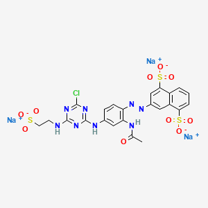 molecular formula C23H18ClN8Na3O10S3 B14456183 1,5-Naphthalenedisulfonic acid, 3-((2-(acetylamino)-4-((4-chloro-6-((2-sulfoethyl)amino)-1,3,5-triazin-2-yl)amino)phenyl)azo)-, trisodium salt CAS No. 72829-27-7