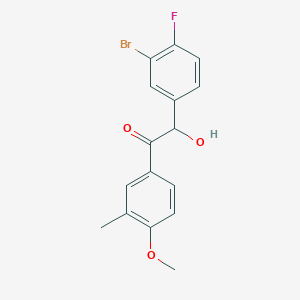 molecular formula C16H14BrFO3 B1445623 2-(3-溴-4-氟苯基)-2-羟基-1-(4-甲氧基-3-甲基苯基)乙酮 CAS No. 1407180-79-3