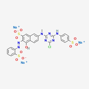 Trisodium 7-((4-chloro-6-((4-sulphonatophenyl)amino)-1,3,5-triazin-2-yl)methylamino)-4-hydroxy-3-((2-sulphonatophenyl)azo)naphthalene-2-sulphonate