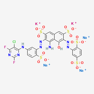 molecular formula C26H12ClF2K2N8Na3O16S5 B14456362 2,7-Naphthalenedisulfonic acid, 4-amino-3-((5-((5-chloro-2,6-difluoro-4-pyrimidinyl)amino)-2-sulfophenyl)azo)-6-((2,5-disulfophenyl)azo)-5-hydroxy-, potassium sodium salt CAS No. 72828-70-7