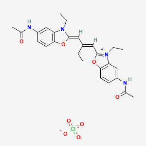 molecular formula C27H31ClN4O8 B14456514 Benzoxazolium, 5-(acetylamino)-2-(2-((5-(acetylamino)-3-ethyl-2(3H)-benzoxazolylidene)methyl)-1-butenyl)-3-ethyl-, perchlorate CAS No. 68239-68-9