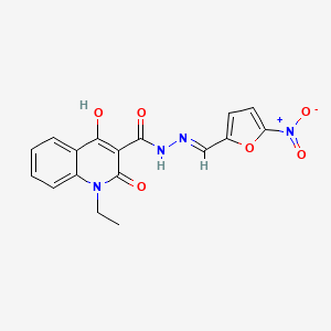 molecular formula C17H14N4O6 B14456535 3-Quinolinecarboxylic acid, 1,2-dihydro-1-ethyl-4-hydroxy-2-oxo-, ((5-nitro-2-furanyl)methylene)hydrazide CAS No. 74693-63-3