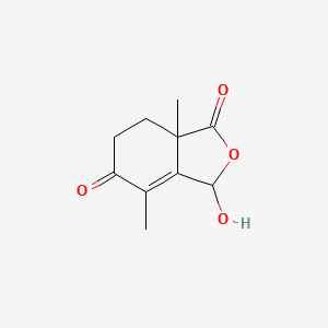 molecular formula C10H12O4 B14456553 1,5(3H,6H)-Isobenzofurandione, 7,7a-dihydro-3-hydroxy-4,7a-dimethyl- CAS No. 69841-90-3