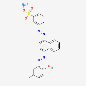 molecular formula C23H17N4NaO4S B14456757 Benzenesulfonic acid, 3-((4-((2-hydroxy-5-methylphenyl)azo)-1-naphthalenyl)azo)-, sodium salt CAS No. 67875-21-2