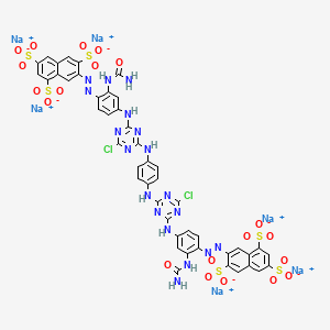 molecular formula C46H28Cl2N18Na6O20S6 B14456938 1,3,6-Naphthalenetrisulfonic acid, 7,7'-[1,4-phenylenebis[imino(6-chloro-1,3,5-triazine-4,2-diyl)imino[2-[(aminocarbonyl)amino]-4,1-phenylene]azo]]bis-, hexasodium salt CAS No. 70161-15-8