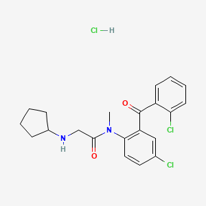 molecular formula C21H23Cl3N2O2 B14457047 Acetamide, N-(4-chloro-2-(2-chlorobenzoyl)phenyl)-2-(cyclopentylamino)-N-methyl-, monohydrochloride CAS No. 75615-95-1