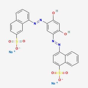 molecular formula C26H16N4Na2O8S2 B14457202 1-Naphthalenesulfonic acid, 4-((2,4-dihydroxy-5-((7-sulfo-1-naphthalenyl)azo)phenyl)azo)-, disodium salt CAS No. 75627-16-6