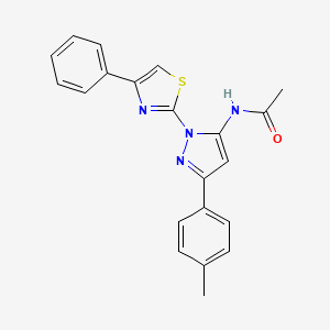 molecular formula C21H18N4OS B14457238 Acetamide, N-(3-(4-methylphenyl)-1-(4-phenyl-2-thiazolyl)-1H-pyrazol-5-yl)- CAS No. 74101-30-7