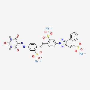 molecular formula C28H16N7Na3O12S3 B14457420 2H-Naphtho[1,2-d]triazole-5-sulfonic acid, 2-[4-[2-[4-[(hexahydro-2,4,6-trioxo-5-pyrimidinyl)azo]-2-sulfophenyl]ethenyl]-3-sulfophenyl]-, trisodium salt CAS No. 73398-81-9