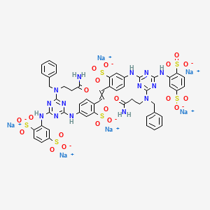 molecular formula C52H44N14Na6O20S6 B14457435 1,4-Benzenedisulfonic acid, 2,2'-[1,2-ethenediylbis[(3-sulfo-4,1-phenylene)imino[6-[(3-amino-3-oxopropyl)(phenylmethyl)amino]-1,3,5-triazine-4,2-diyl]imino]]bis-, hexasodium salt CAS No. 68134-04-3