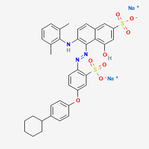 molecular formula C36H33N3Na2O8S2 B14457901 2-Naphthalenesulfonic acid, 5-((4-(4-cyclohexylphenoxy)-2-sulfophenyl)azo)-6-((2,6-dimethylphenyl)amino)-4-hydroxy-, disodium salt CAS No. 71720-89-3