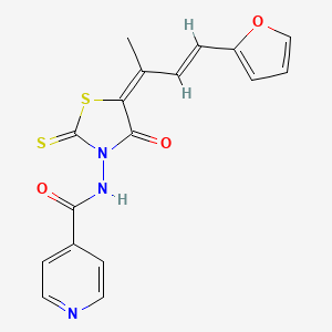 4-Pyridinecarboxamide, N-(5-(3-(2-furanyl)-1-methyl-2-propenylidene)-4-oxo-2-thioxo-3-thiazolidinyl)-