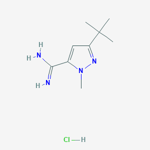 molecular formula C9H17ClN4 B1446040 5-tert-Butyl-2-methyl-2H-pyrazole-3-carboxamidine; hydrochloride CAS No. 1355334-95-0