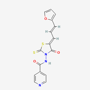 N-[(5Z)-5-[(E)-3-(furan-2-yl)prop-2-enylidene]-4-oxo-2-sulfanylidene-1,3-thiazolidin-3-yl]pyridine-4-carboxamide