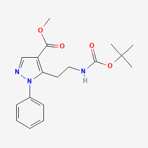 molecular formula C18H23N3O4 B1446059 5-(2-tert-Butoxycarbonylamino-ethyl)-1-phenyl-1H-pyrazole-4-carboxylic acid methyl ester CAS No. 1188338-55-7