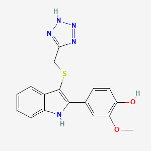 molecular formula C17H15N5O2S B14462231 Phenol, 2-methoxy-4-(3-((1H-tetrazol-5-ylmethyl)thio)-1H-indol-2-yl)- CAS No. 66355-05-3