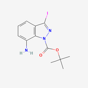 molecular formula C12H14IN3O2 B1446286 叔丁基 7-氨基-3-碘-1H-吲唑-1-甲酸酯 CAS No. 1337882-56-0